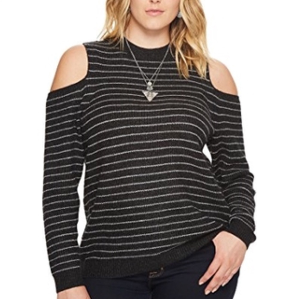 NEW LUCKY BRAND Cold shoulder black stripe sweater